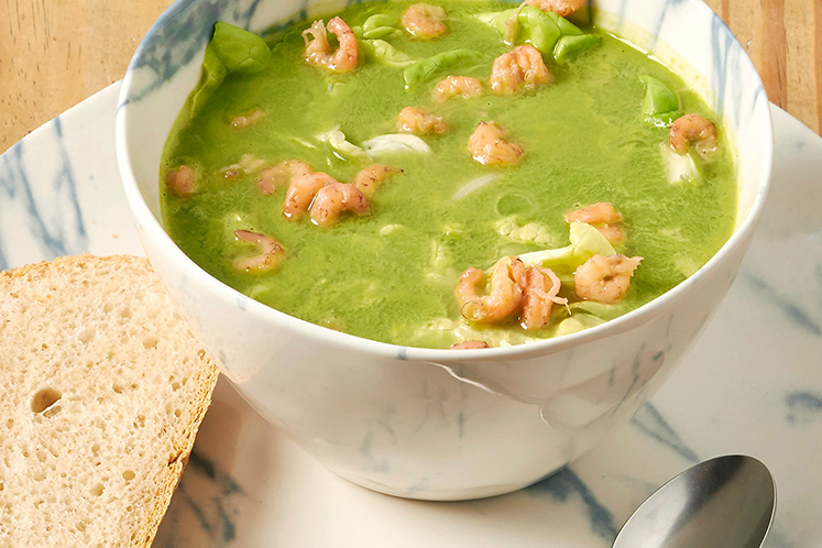 Soep van kropsla met Hollandse garnaaltjes