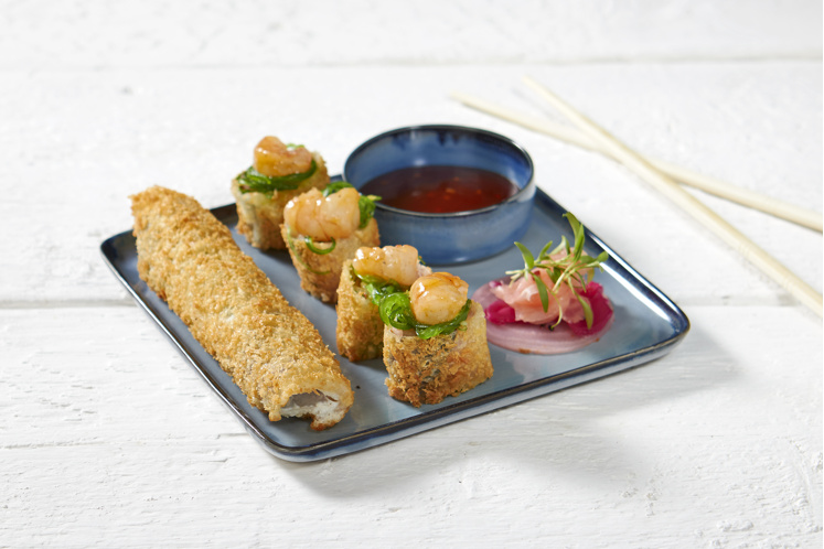Crispy springrolls met gamba en kokos