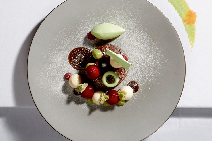 Dessert van de chef: Pistache, kers en chocolade