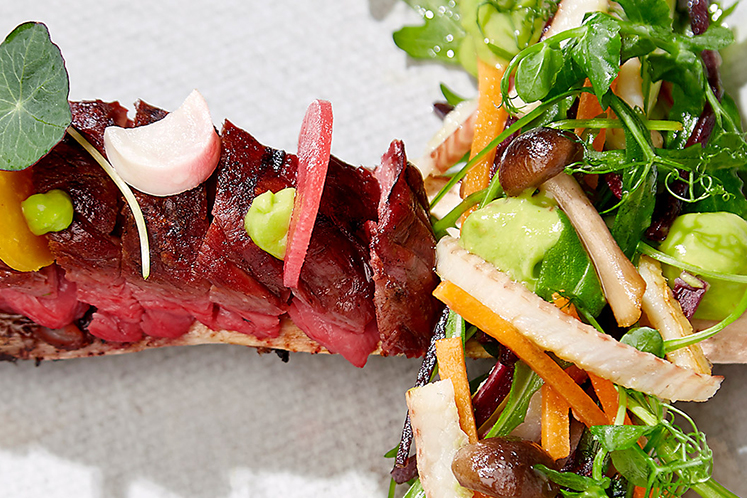 Shortrib, avocado gerookte paling