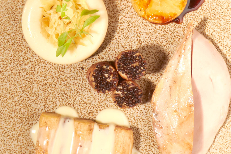 Fazantfilet met zuurkoolflan en schorseneren