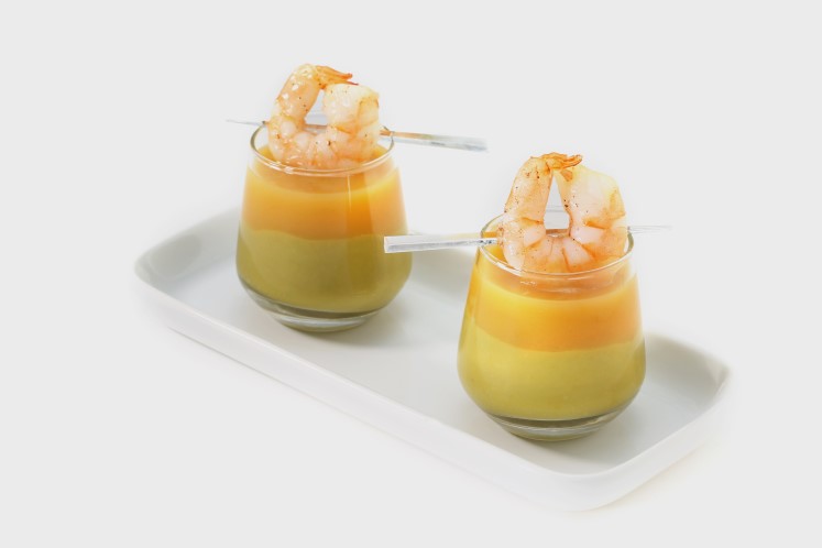 Verrines met gemarineerde garnalen met Mangoguacamole