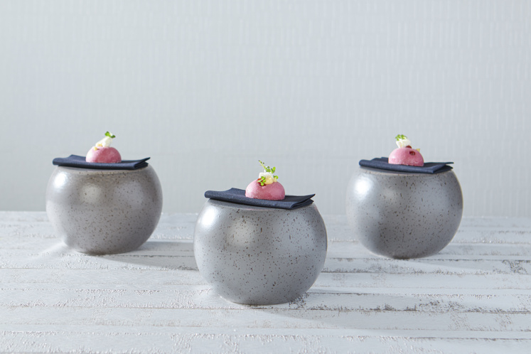 Bietenfoam en geitenkaas appetizer