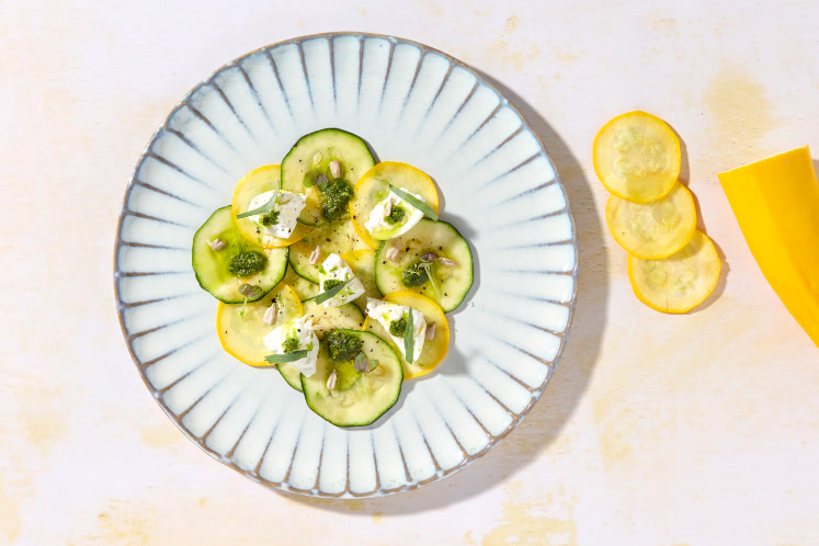 Carpaccio van courgette en burrata