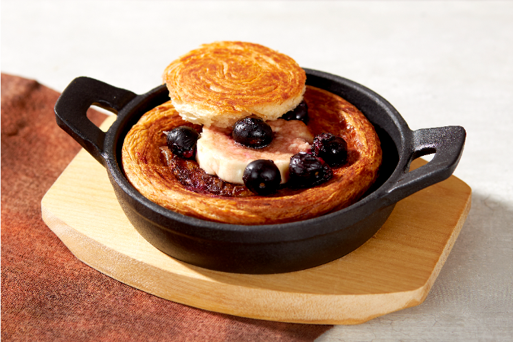 Croissantbun met gratintaartje en geitenkaas