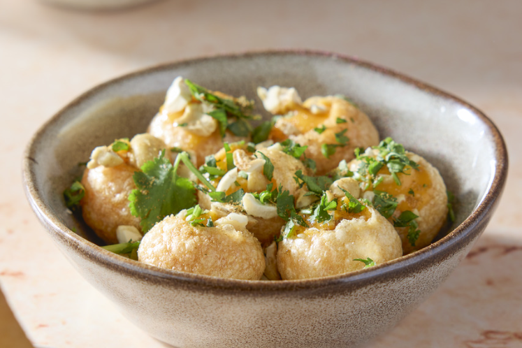 Pani puri met zoete aardappelcrème