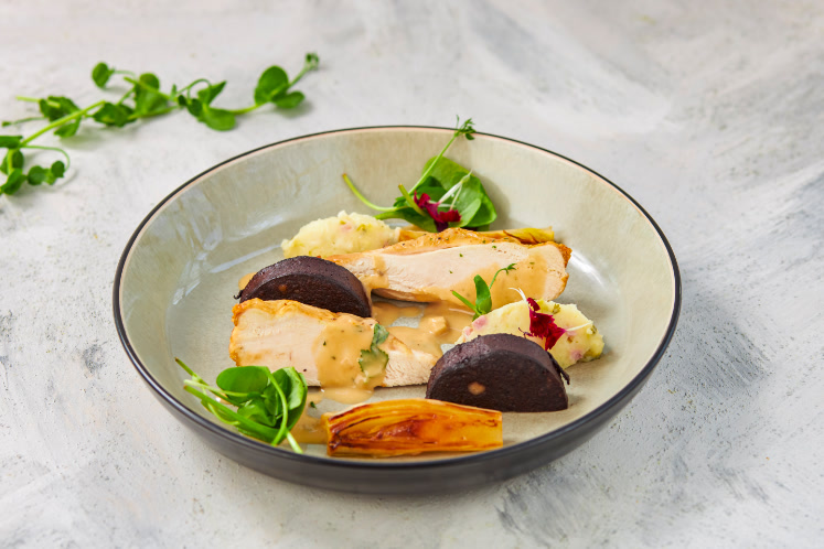 Hoender suprême, aspergestamppot