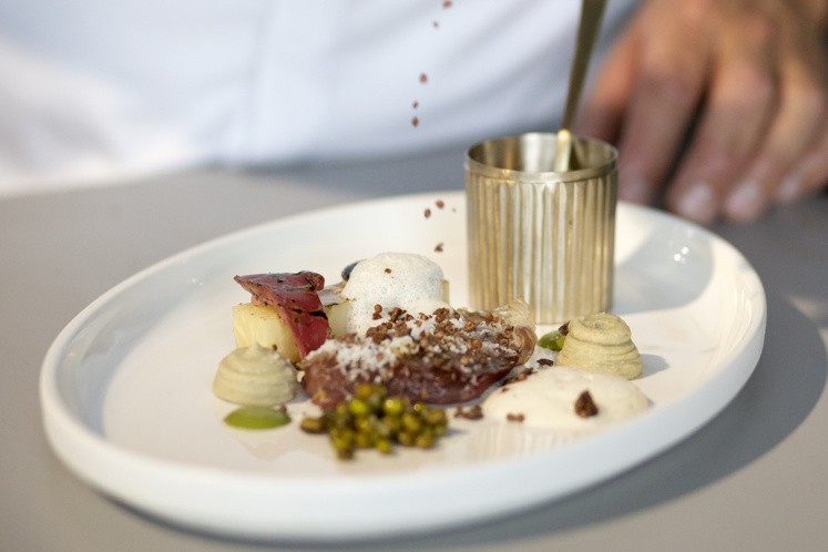 Houtduif, guanciale en mungboon