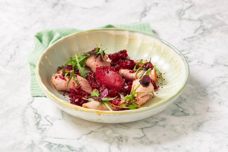 Kalfsmuis, crème van rode biet