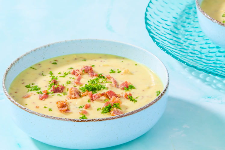 Mosterdsoep van aardappelgratin