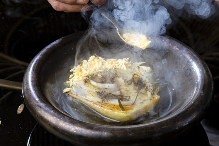 Gekonfijte venkel, sinaasappel en een vinaigrette van sherry