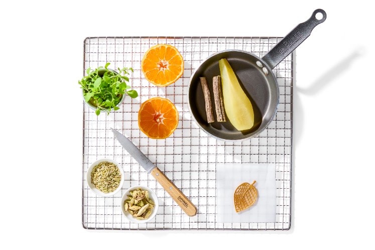Mandarine, Guanaja Schokolade, Süßholz und geschmorte Birne — extra image