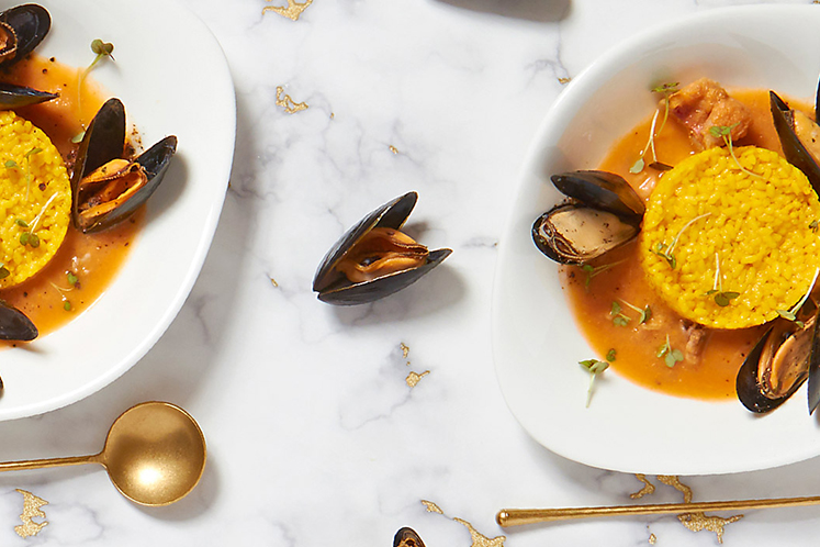 Bomba rijst, bouillabaisse en mosselen