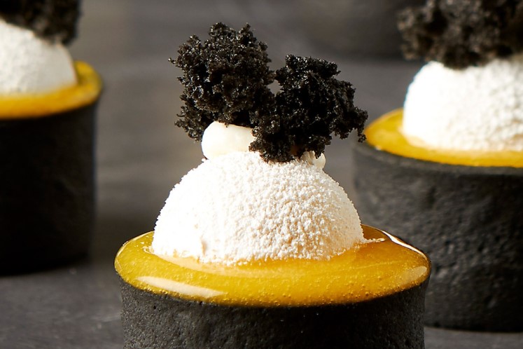 Aloë vera met mousse van sinaasappel en sesamcake